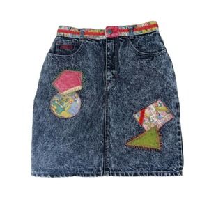 Major Damage VTG Patchwork Acid Wash Jean Skirt
